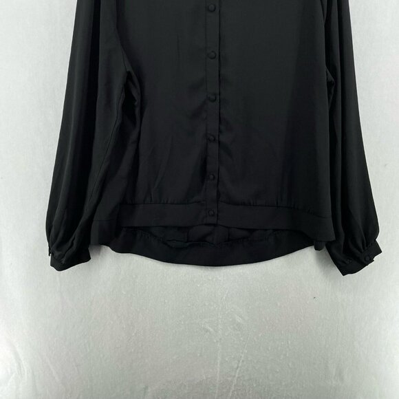 Forever 21 Blouse Women Sz 3X Black Pleated Beaded Neck Trim Back Button Studded - Picture 9 of 11